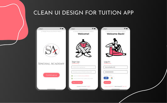 UI Designs for Splash Screens, Login/Create Account pages.